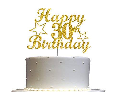30 birthday gold glitter cake topper, 30th party d