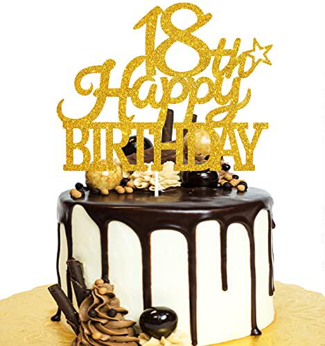 happy 18th birthday cake topper - gold glitter 18th