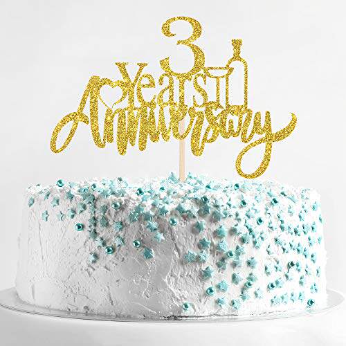 gold 3 years anniversary cake topper, 3rd wedding