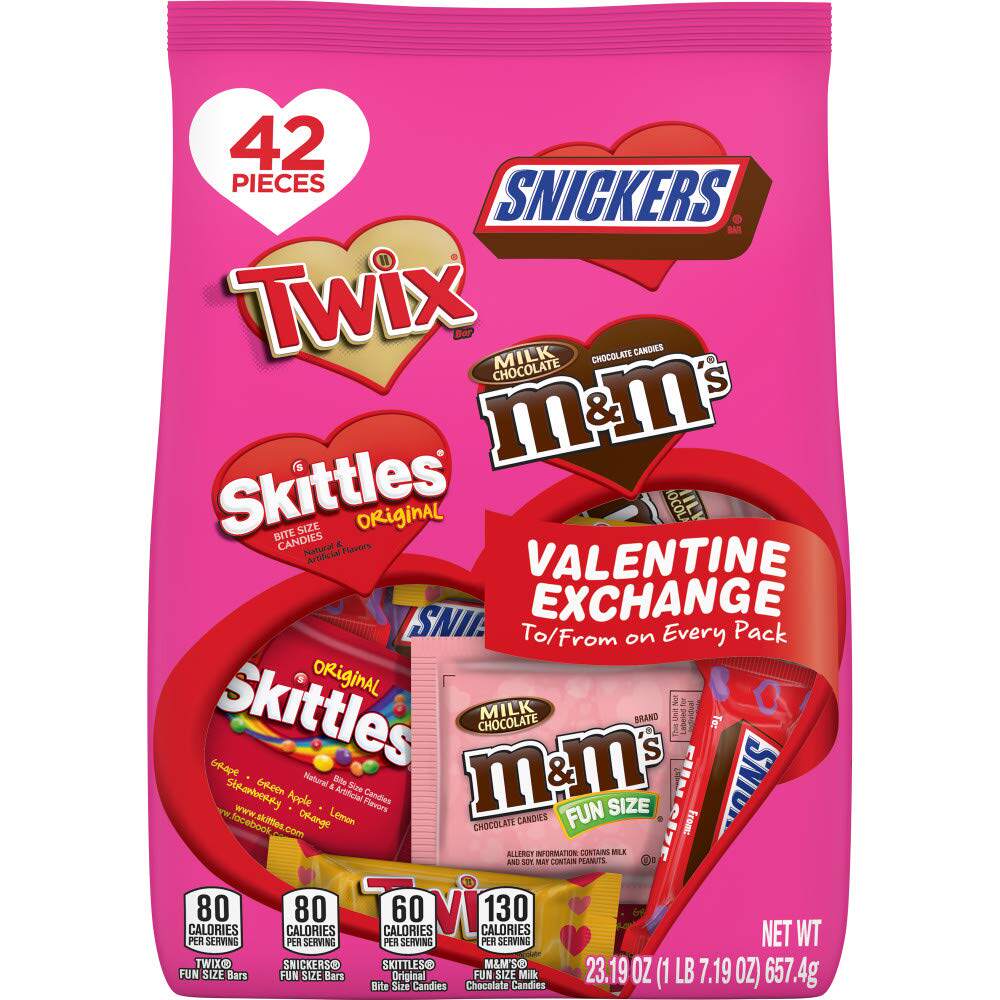 mars mms, snickers, twix skittles valentines day
