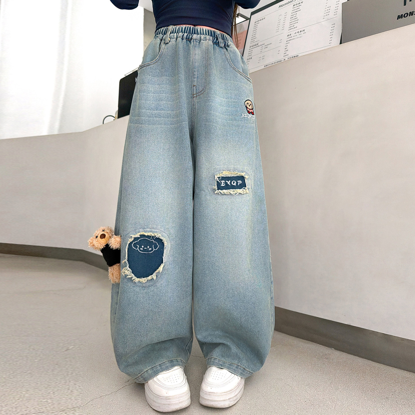 女童贴布绣花牛仔裤2026春秋新款女大童韩版洋气阔腿裤儿童休闲裤,童装/婴儿装/亲子装,儿童牛仔裤,淘宝优惠券,粉丝福利购,淘宝优惠卷