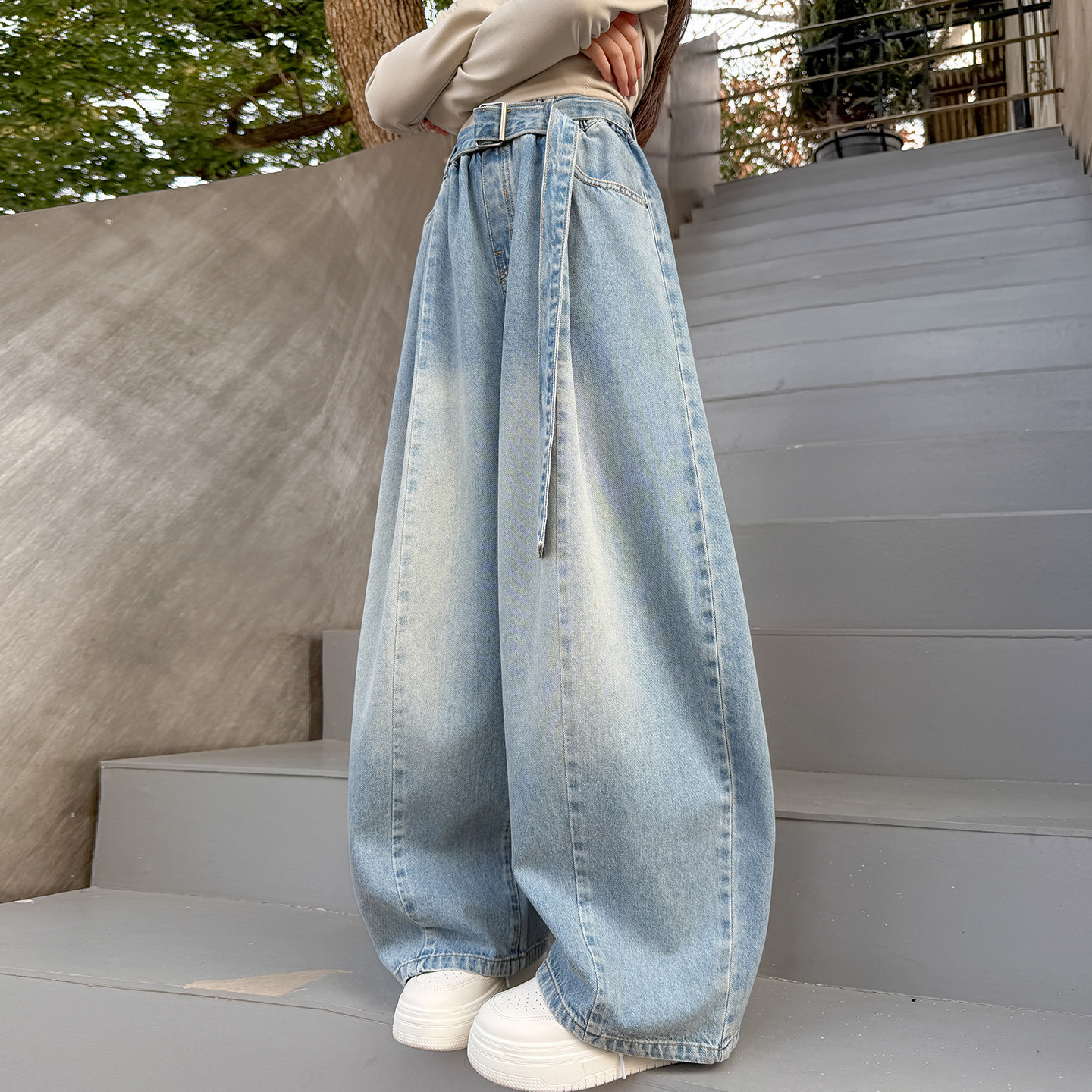 女童系带牛仔裤2026春秋新款女大童韩版洋气裤子儿童休闲阔腿裤潮,童装/婴儿装/亲子装,儿童牛仔裤,淘宝优惠券,粉丝福利购,淘宝优惠卷