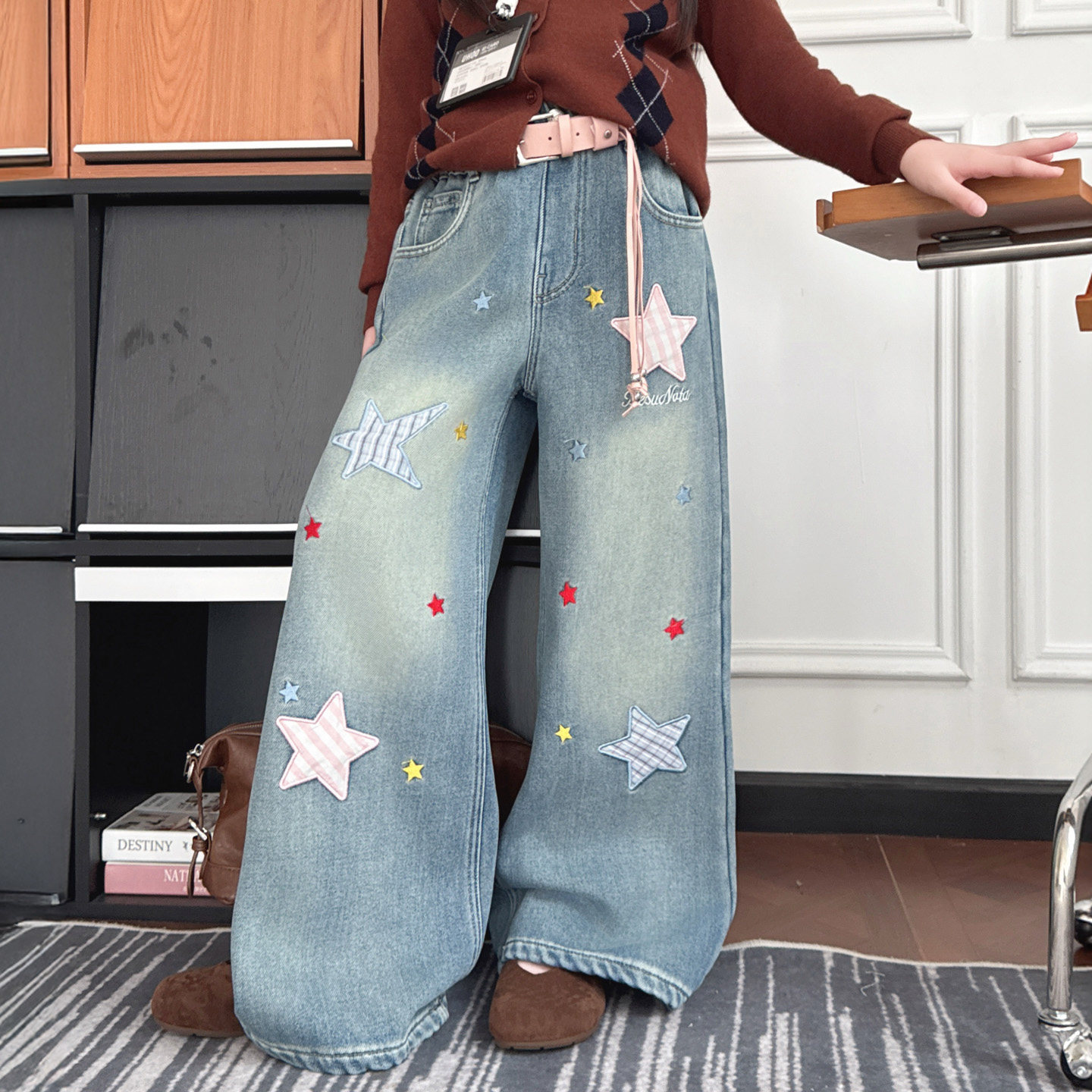 女童星星刺绣牛仔裤2026春秋新款儿童阔腿裤洋气休闲裤子女大童潮,童装/婴儿装/亲子装,儿童牛仔裤,淘宝优惠券,粉丝福利购,淘宝优惠卷