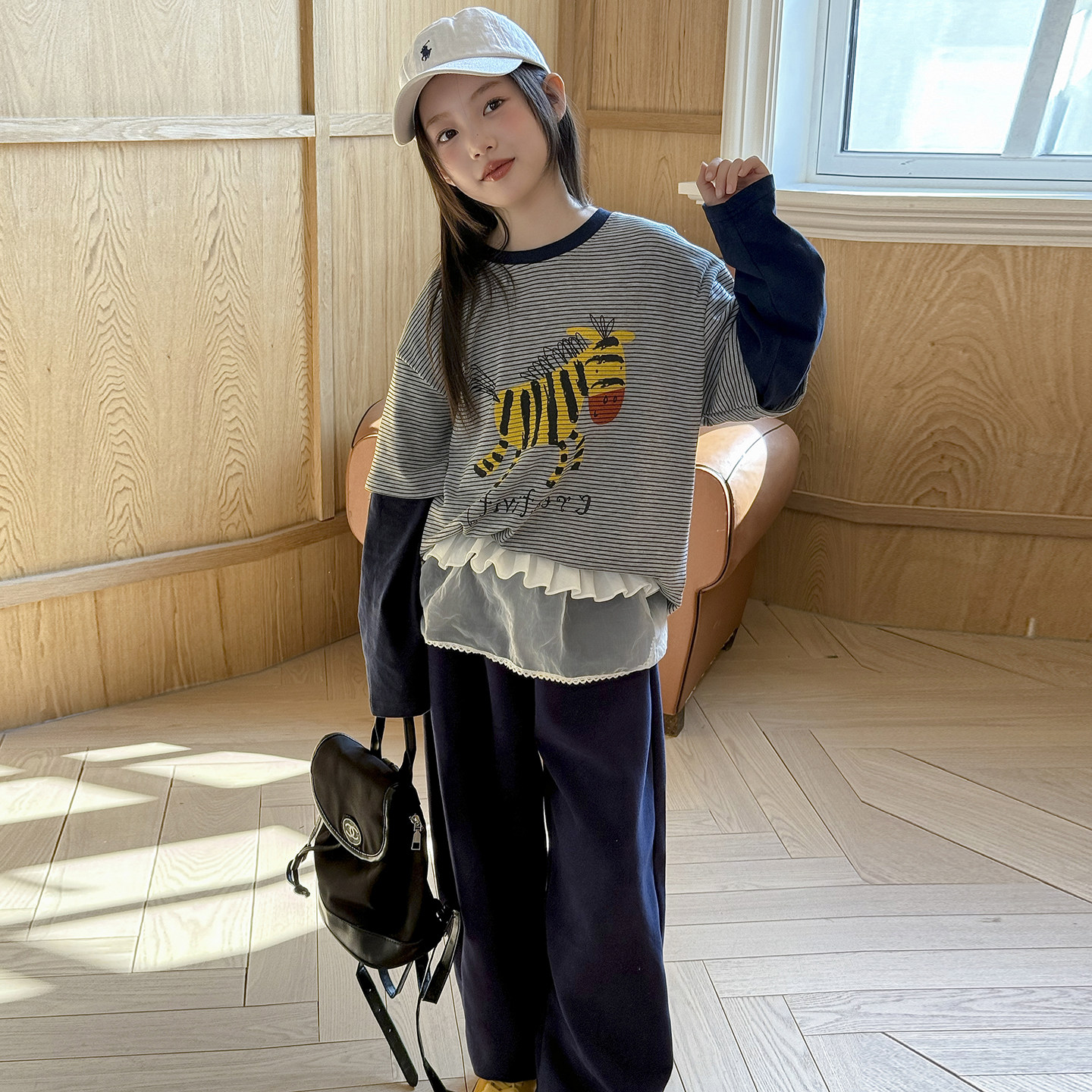 女童假两件条纹长袖T恤2026春装新款女大童打底衫儿童上衣休闲潮,童装/婴儿装/亲子装,T恤,淘宝优惠券,粉丝福利购,淘宝优惠卷