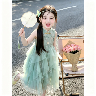 女童夏季超仙2026新款无袖汉服改良旗袍甜美裙子女大儿童连衣裙。