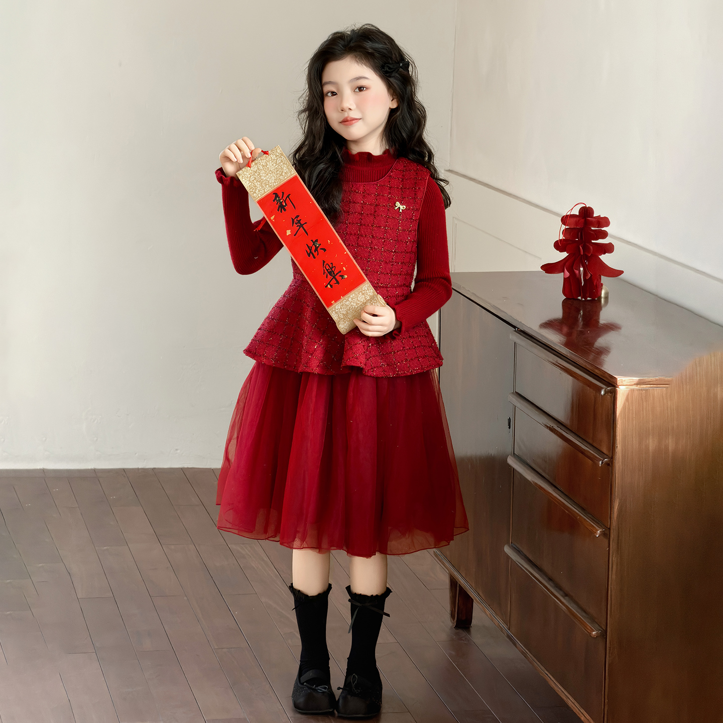 女童小香风连衣裙套装