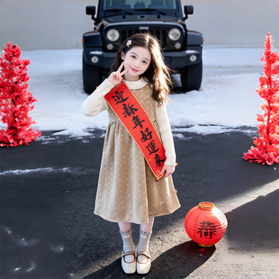 女童秋冬装加厚毛呢背心连衣裙套装洋气韩系娃娃领中长款保暖裙子