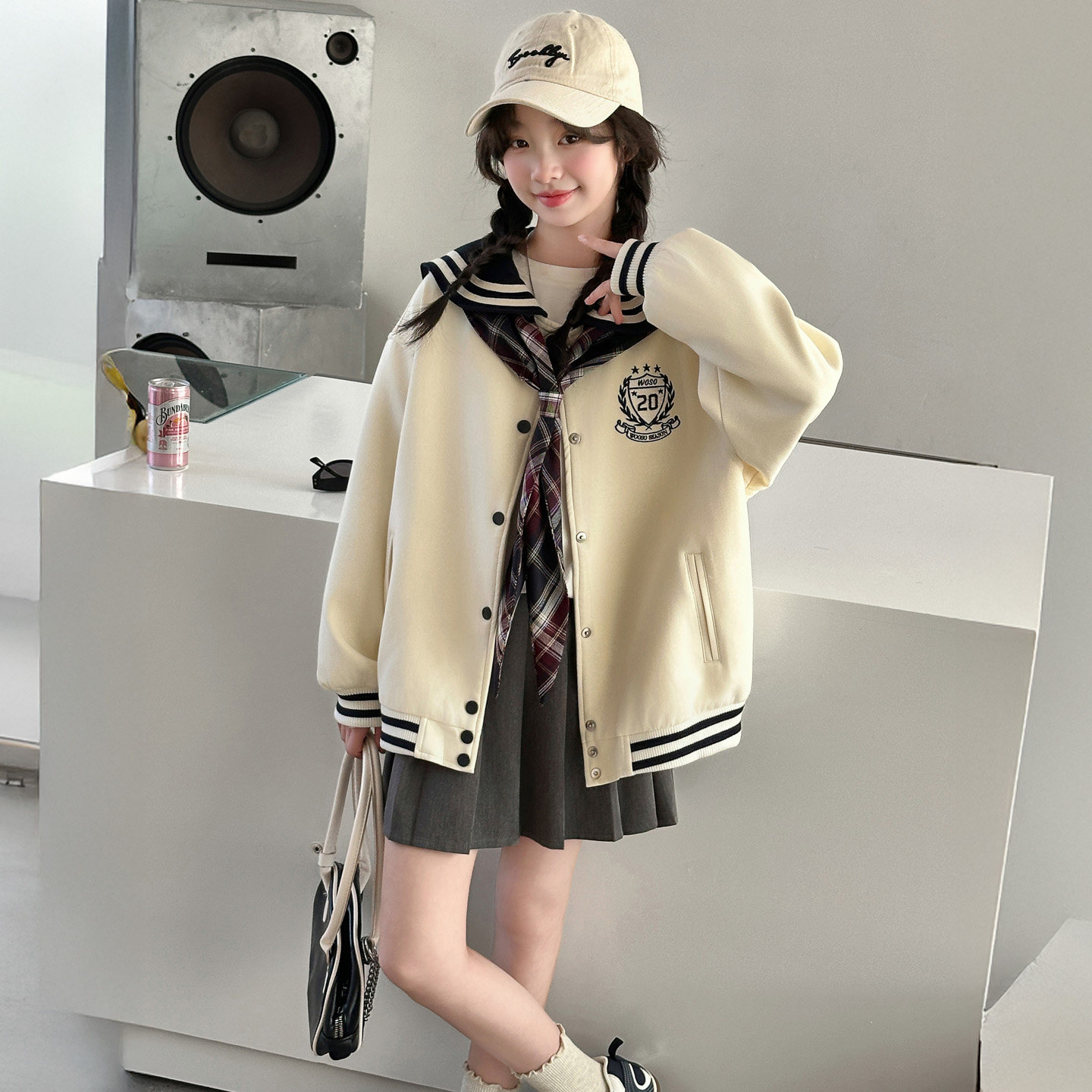 女童学院风海军领棒球服外套2026春秋新款女大儿童时尚上衣初中生,童装/婴儿装/亲子装,普通外套,淘宝优惠券,粉丝福利购,淘宝优惠卷