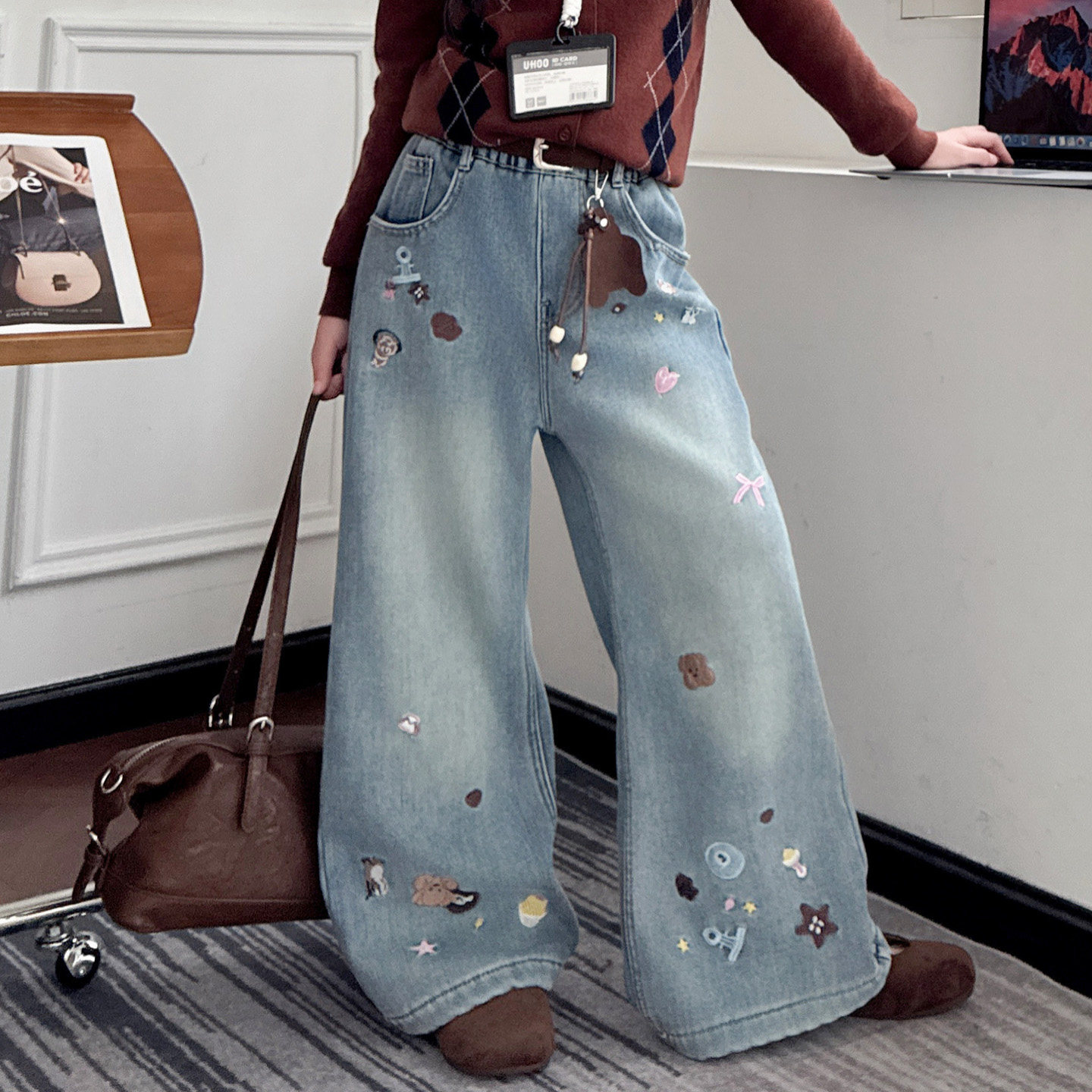 女童刺绣牛仔裤2026春秋新款女大童卡通风阔腿裤儿童直筒裤子时尚,童装/婴儿装/亲子装,儿童牛仔裤,淘宝优惠券,粉丝福利购,淘宝优惠卷