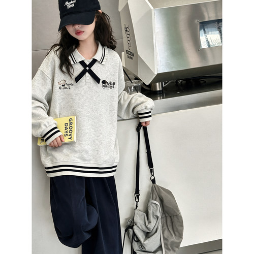 学院风女大童春秋POLO领卫衣