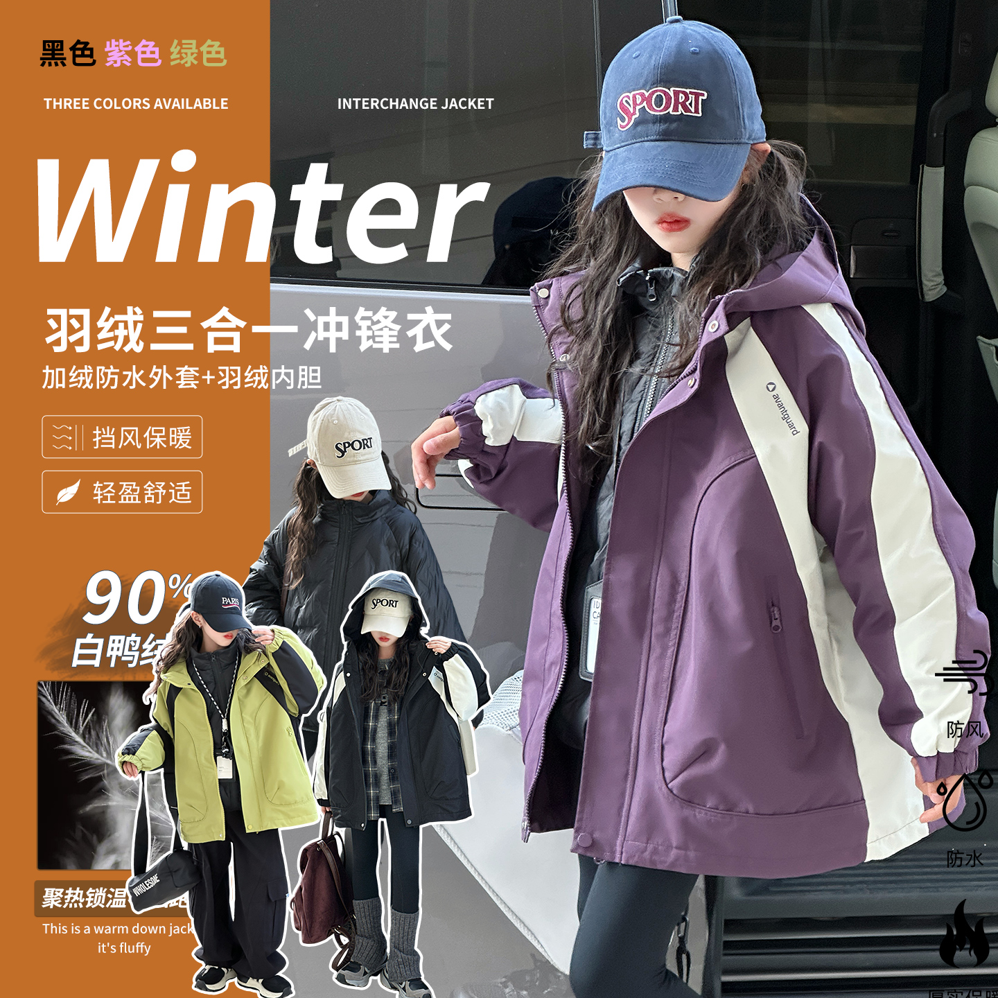 女童冲锋衣外套夹棉冬装三合一