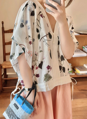 国内现货 ASEEDONCLOUD 扎染手工印花蝙蝠袖V领衬衫上衣