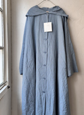 意大利Apuntob蓝色格子连帽外套