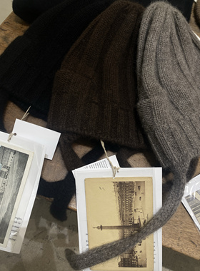 现货Nomat日本小众设计带耳机的针织帽子