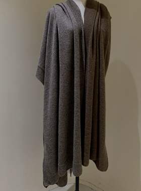 现货Factory日本品牌小众设计纯羊绒斗篷深棕色披肩大围巾