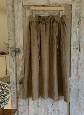 现货Jammer复古文艺卡其色腰部抽绳宽松半身裙