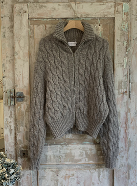 现货Scaglione意大利高端品牌羊驼美利奴羊毛灰色拉链开衫毛衣