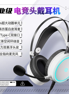 HP惠普GH100职业级电竞头戴式有线耳机USB+Type-C重低音降噪