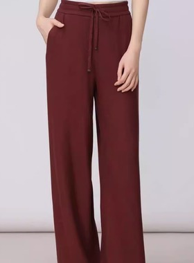 哥家商场同款2025秋冬新款时尚德绒高腰系带直筒休闲裤女1100408