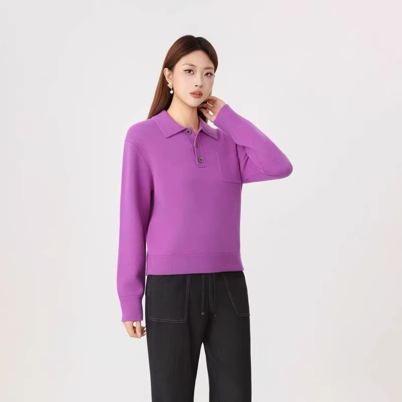 哥家商场同款2026春秋新款保暖POLO翻领羊毛针织衫纯色毛衣138077