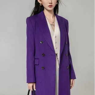哥家商场同款2025秋冬中长款双排扣羊毛呢直筒大衣外套女5400810