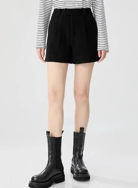 哥家商场同款2026春秋新款高腰宽松羊毛直筒短裤子女靴裤1100529