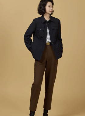 哥家商场同款2025秋冬百搭翻领双口袋轻里薄保暖新雪丽棉衣140018