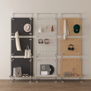 现代中古风实木洞洞板免打孔海洋板可移动落地入户玄关客厅挂衣架