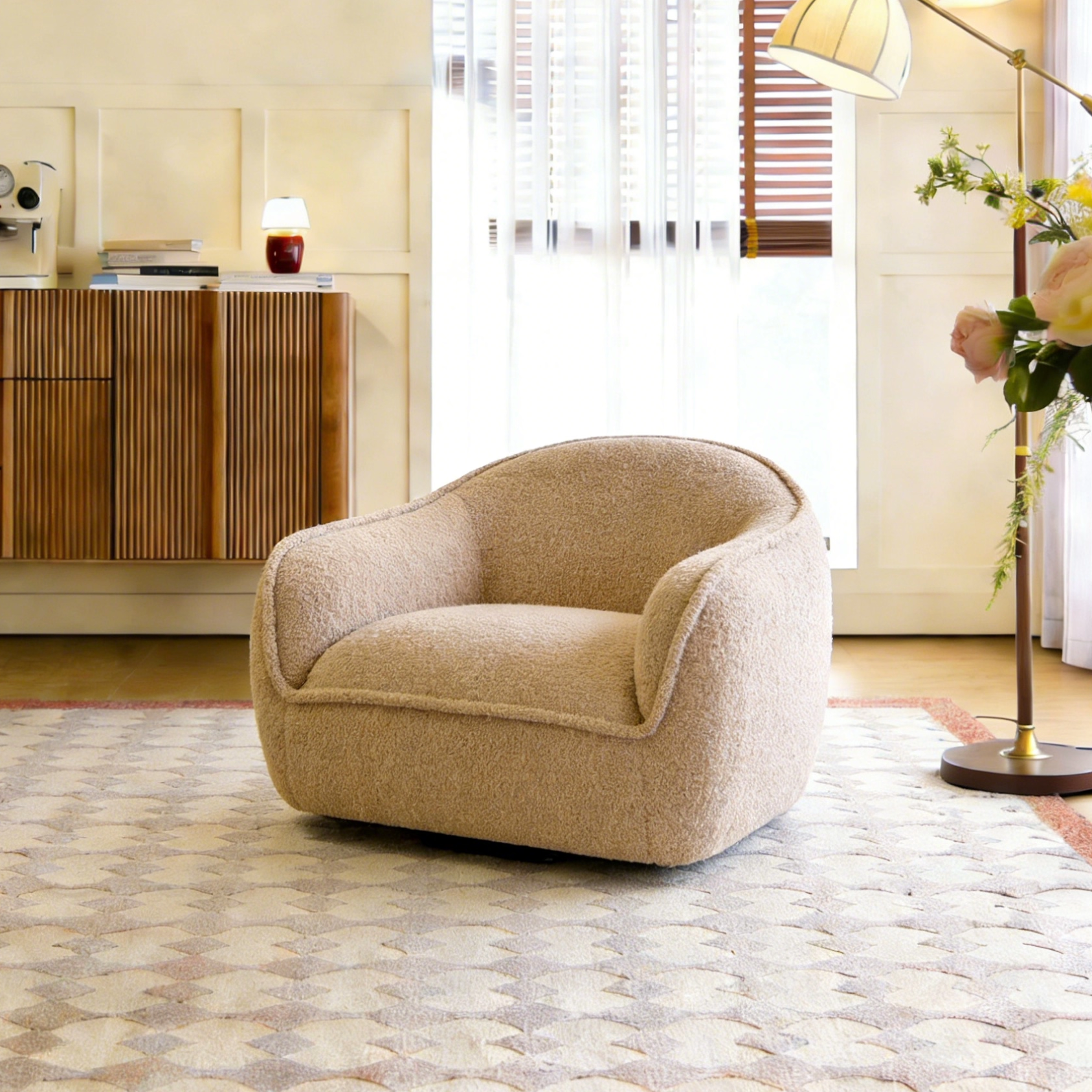 意式极简客厅布艺单人式沙发中古阳台休闲小户型懒人沙发创意转椅