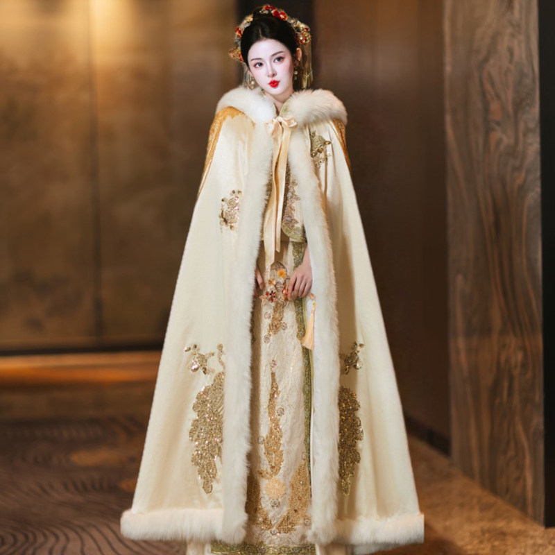 2025新款秀禾斗篷汉服古装中国风加绒加厚古风刺绣披肩外套长款冬,女装/女士精品,汉服套装,淘宝优惠券,粉丝福利购,淘宝优惠卷