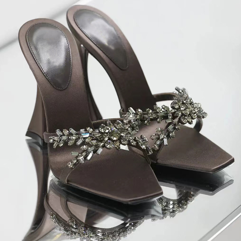 性感细跟水钻方头凉拖鞋女夏外穿