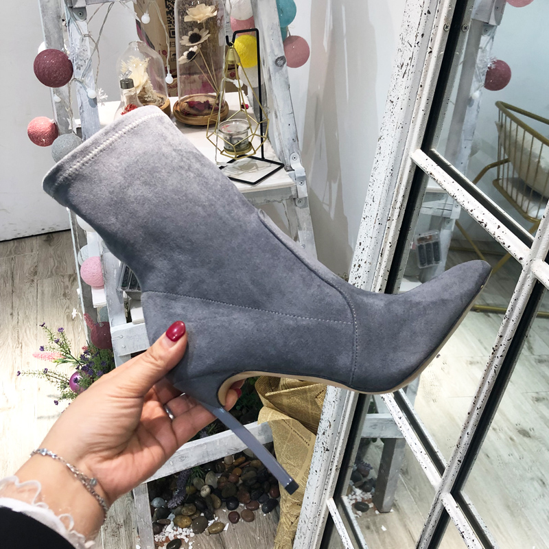 性感细跟尖头短靴套筒弹力瘦瘦靴