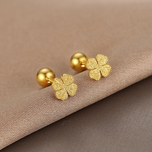 四叶草金色小耳钉不褪色不易过敏