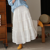 苎麻轻薄木耳花边蕾丝文艺大摆半身裙 新品 墨黛原创女装 2026夏季