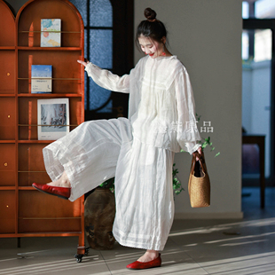 文艺休闲裙裤 墨黛原创女装 2026春夏苎麻双层轻薄透气百搭直筒裤