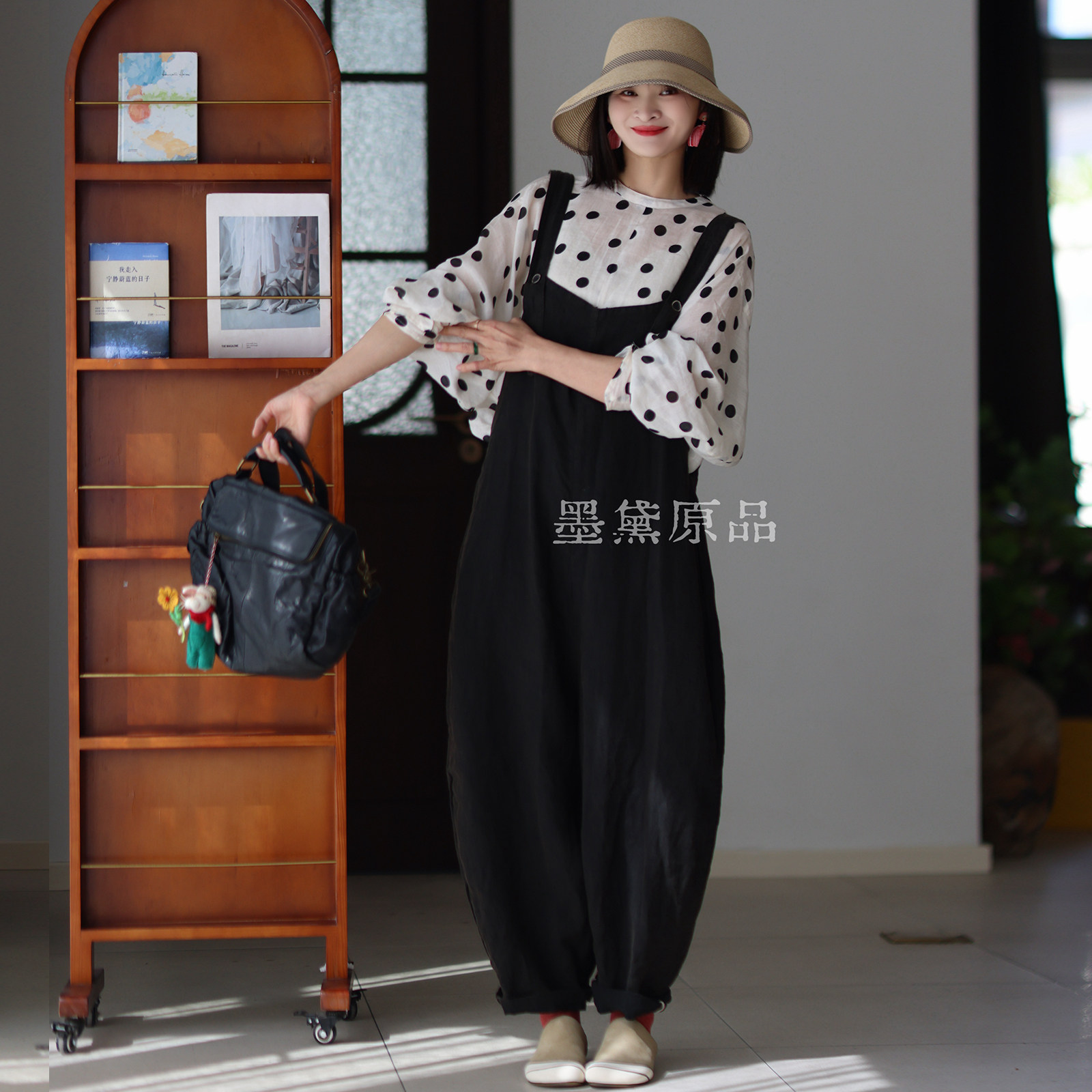 墨黛原品春夏女装松弛感日系显瘦阔腿裤亚麻显瘦连体背带裤