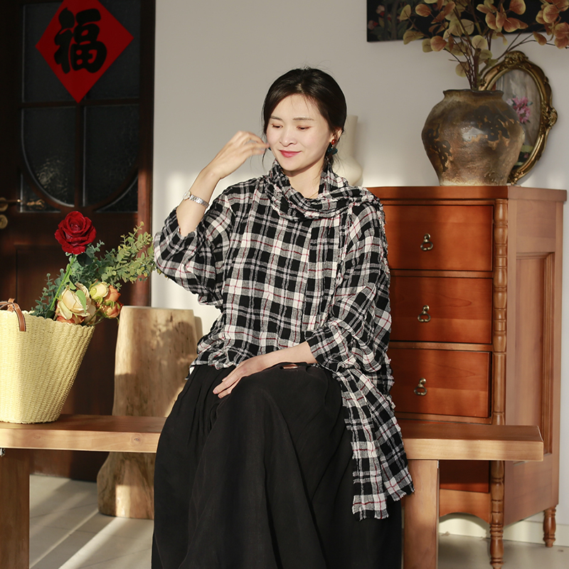 宽松休闲长袖亚麻衬衫上衣