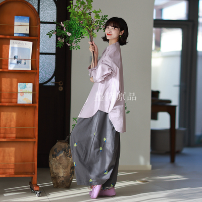 墨黛原品女装2026春新品百搭高密棉显瘦文艺松弛感刺绣bobo气球裤