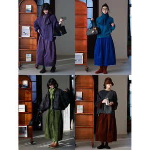 宽松八分裤 百搭文艺厚实匹马棉灯芯绒阔腿裤 秋冬新品 墨黛原品女装