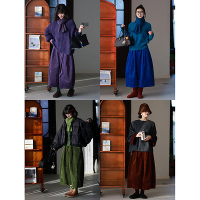 厚实匹马棉灯芯绒宽松八分裤