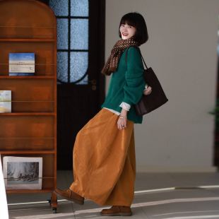 休闲裤 墨黛原创女装 休闲纯棉有型柔软灯芯绒软气球裤 新品 2025秋季