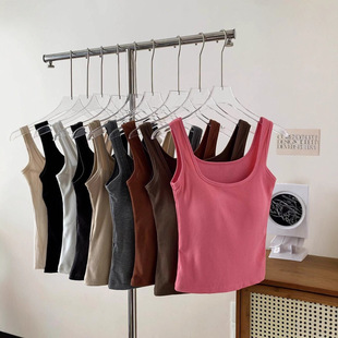 纯欲保暖磨毛纯色吊带背心女方领秋冬内搭带胸垫修身显瘦打底上衣