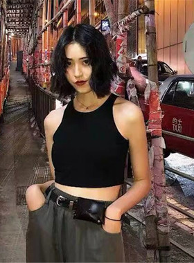 小吊带背心女打底内搭短款黑色外穿性感夏爵士跳舞露脐紧身上衣潮