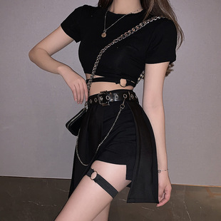 酷酷风格女装黑暗系超酷朋克套装女潮夏季帅气街头酷女孩穿搭