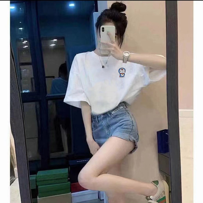 260克夏落肩女士纯棉T恤短袖圆领加厚透气半袖百搭白色上衣学院风