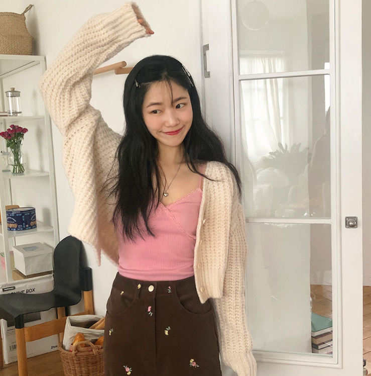 【cuckoo】韩国官网代购 韩系简约短款V领针织开衫 beginning