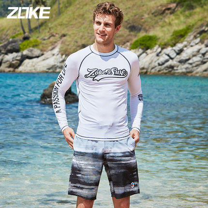 zoke/洲克 男士长袖冲浪衣浮潜服分体上装速干防晒游泳衣度假泳衣