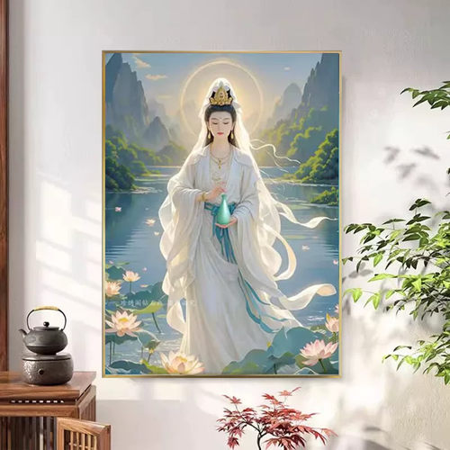 白衣观音钻石画圆钻满点钻十字绣