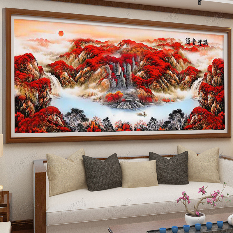5d钻石画2021年新款满钻鸿运当头风景山水画客厅点钻十字绣办公室开业