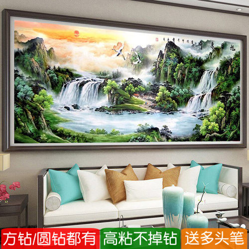 5d旭日东升钻石画方钻2026新款客厅大气山水中式满粘砖贴钻十字绣